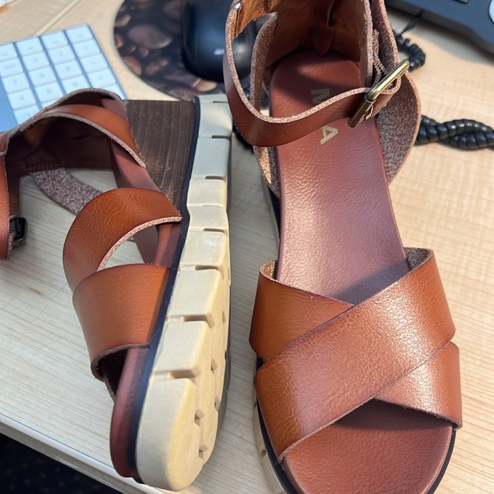 MIA Brown Wedge Sandals with Buckle - Picture 2 of 4